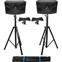 KPS12 12" Karaoke Speakers 2-Pack + Tripod Speaker Stands Bundle