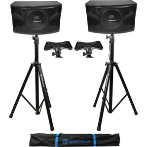 Pair Rockville KPS12 12" 3-Way 1600 Watt MDF Karaoke/Pro Speakers+Tripod Stands