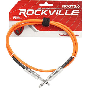 Rockville RCGT3O 3' 1/4'' TS to 1/4'' TS Instrument Cable-Orange 100% Copper