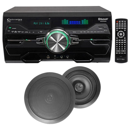 4000W Bluetooth DVD Receiver with (1) Pair 8" Black In-Ceiling Speakers