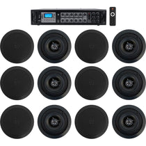 6-Zone 70v Amplifier+(12) 5.25" Black 2Way Restaurant Ceiling Speakers