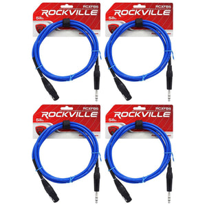 4 Rockville RCXFB6Bl Blue 6' Female REAN XLR to 1/4'' TRS Balanced Cables OFC