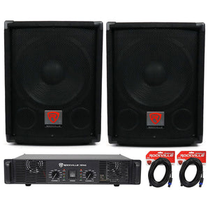 (2) Rockville SBG1128 12" 1200W Pro DJ Subwoofers + RPA5 1000w Amplifier+Cables