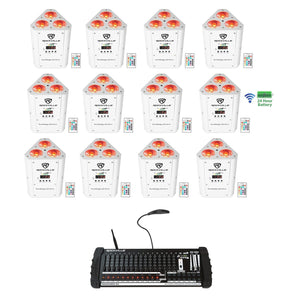 12) Rockville RockWedge White LED Battery Lights+384 Ch. Wireless DMX Controller