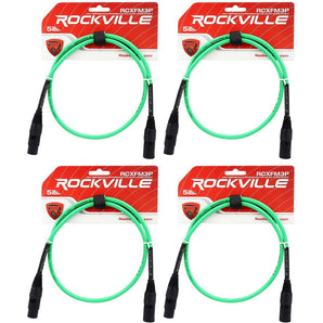 4 Rockville RCXFM3P-G Green 3' Female to Male REAN XLR Mic Cable 100% Copper