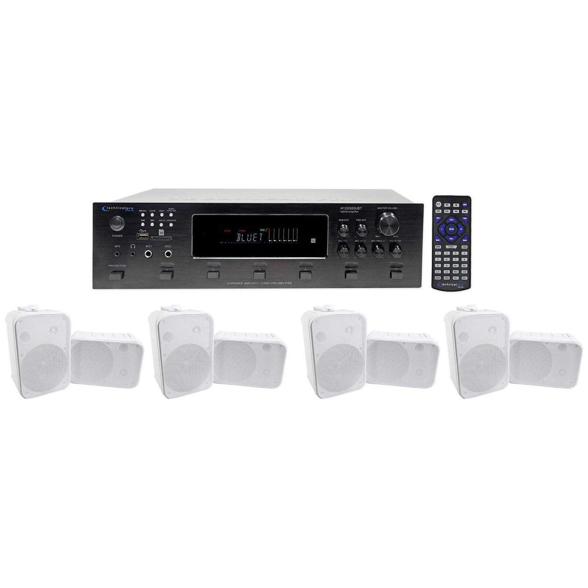 H12X500UBT 6-Zone Receiver & 4x HP65S-8 White 6.5" Speaker Bundle