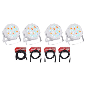 (4) Rockville RockPAR50 WHT LED RGB Par Can DJ/Club DMX Wash Lights+Cables