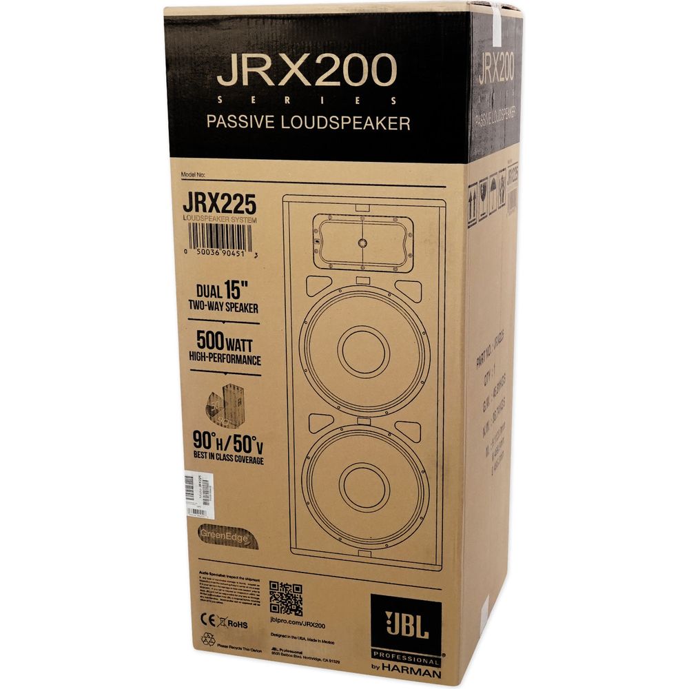JBL JRX225 Dual 15" 4000w DJ/PA Speakers+Powered 8-Channel Mixer w/USB/Effects