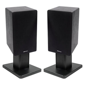 (2) Rockville RockShelf 64B Black 6.5" Home Bookshelf Speakers+8" Speaker Stands