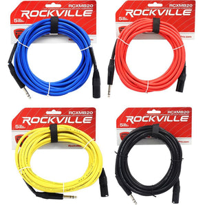 4 Rockville 20' Male REAN XLR to 1/4'' TRS Balanced Cable OFC (4 Colors)