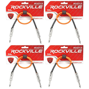 4 Rockville RCGT1.5O 1.5'  1/4" TS to 1/4'' TS Guitar/Instrument Cable