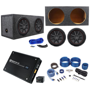 2) Kicker 43CVR124 COMPVR 1600W 12" Subwoofers+Sealed Box+Mono Amplifier+Amp Kit