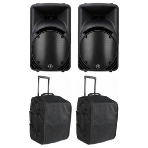 (2) Mackie C300Z Compact 12" 750w Passive PA DJ Speakers+(2) Rolling Travel Bags