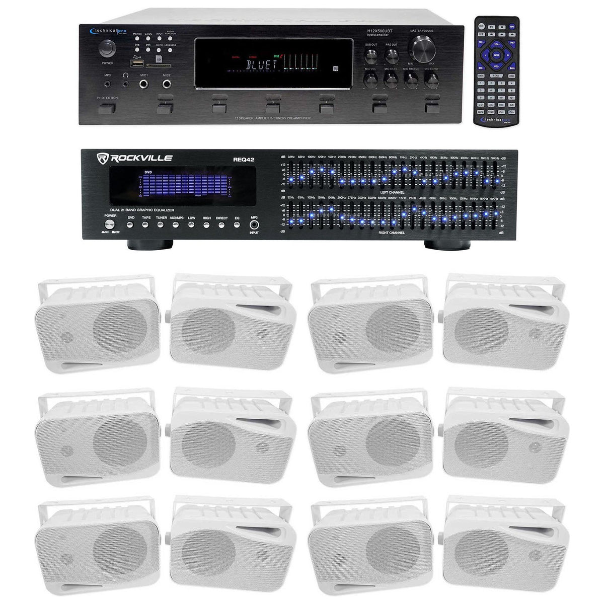 6-Zone Receiver with (6) Pairs of White 4" Indoor/Outdoor Speakers, Home Package