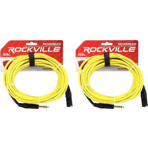 2 Rockville RCXMB20-Y Yellow 20' Male REAN XLR to 1/4'' TRS Balanced Cables