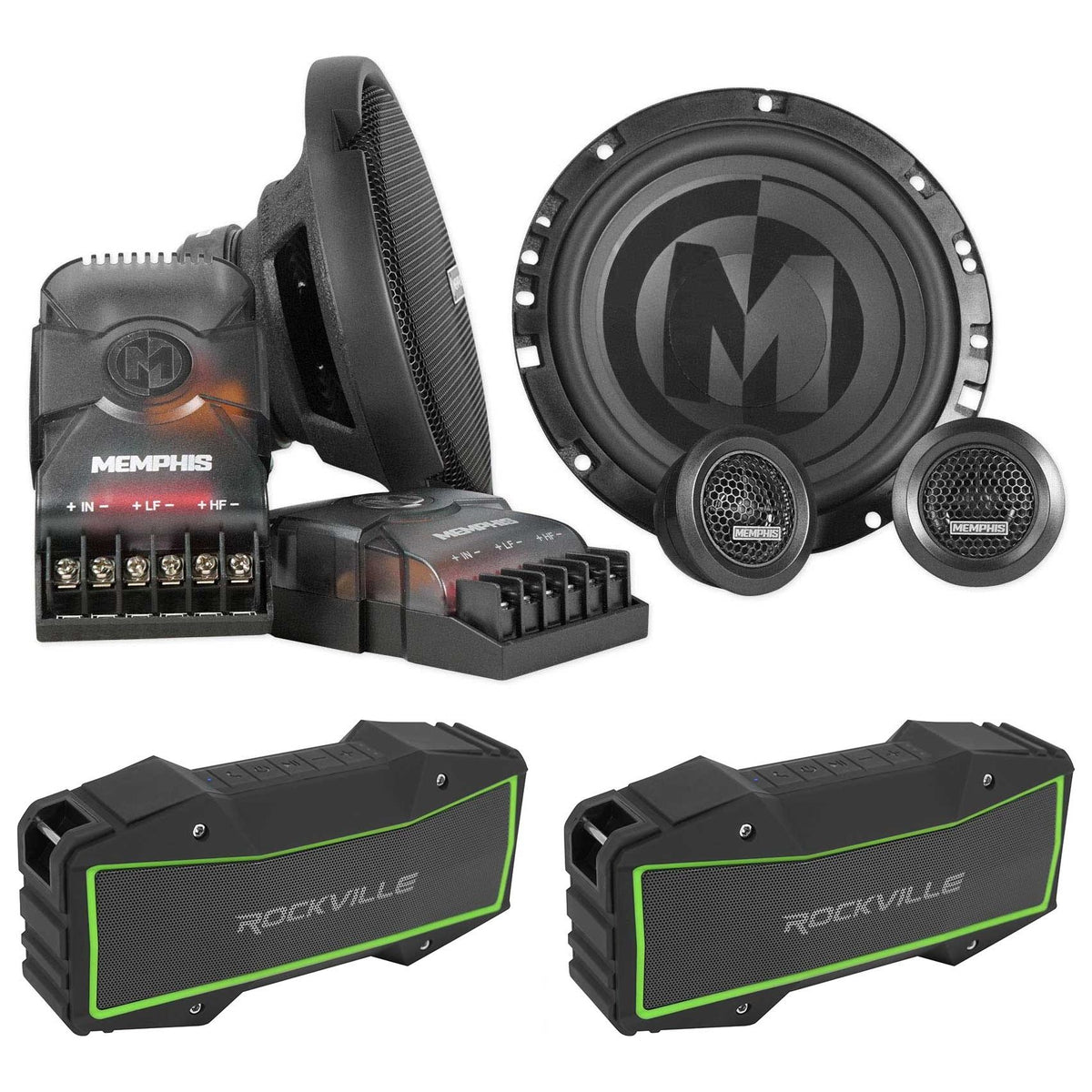 PRX60C Component Speakers + (2) Rock Everywhere Bluetooth Speakers