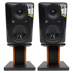 (2) Mackie MR524 5” Powered Active Studio Monitor Bi-Amped Speakers+Wood Stands