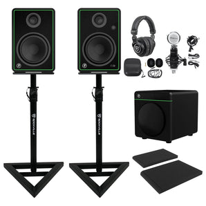 Studio Kit (2) Mackie CR5-XBT 5" Studio Monitors+8" Sub+Headphones+Mic+Stands