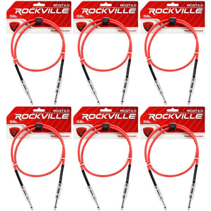 6 Rockville RCGT3.0R 3'  1/4" TS to 1/4'' TS Guitar/Instrument Cable