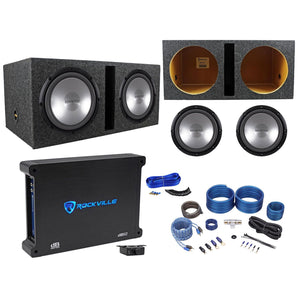 (2) Kenwood KFC-W12PS 12" 1000w Subwoofers+Vented Sub Box+Amplifier+Amp Wire Kit