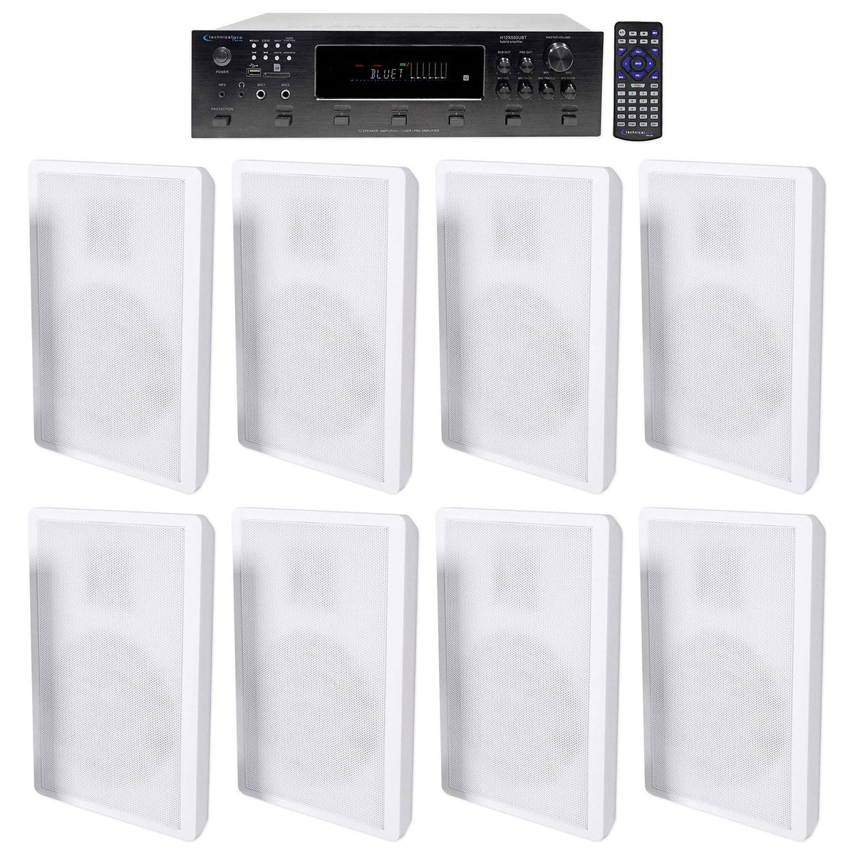 H12X500UBT 6-Zone Receiver & 4x RockSlim White 5.25" Speaker Bundle