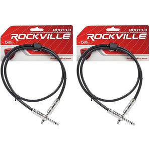 2 Rockville RCGT3.0B 3'  1/4" TS to 1/4'' TS Guitar Pedal Board/Instrument Cable