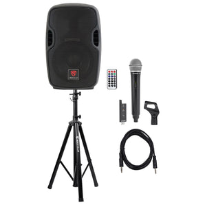 Rockville BPA8 8" Powered Active DJ PA Speaker w/ Samson Wireless Mic+Clip