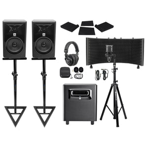2 JBL 308P MkII 8" Studio Monitors+Stands+Subwoofer+Headphones+Mic+Vocal Shield