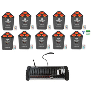 10) Rockville RockWedge LED Battery Lights+384 Channel Wireless DMX Controller