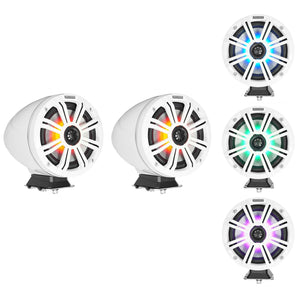 2 KICKER KMFC65 6.5" 195w White Marine LED Speakers+Surface Mount Pods 46KMFC65W