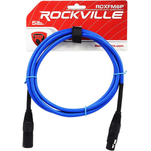 Rockville RCXFM6P-BL Blue 6' Female to Male REAN XLR Mic Cable 100% Copper