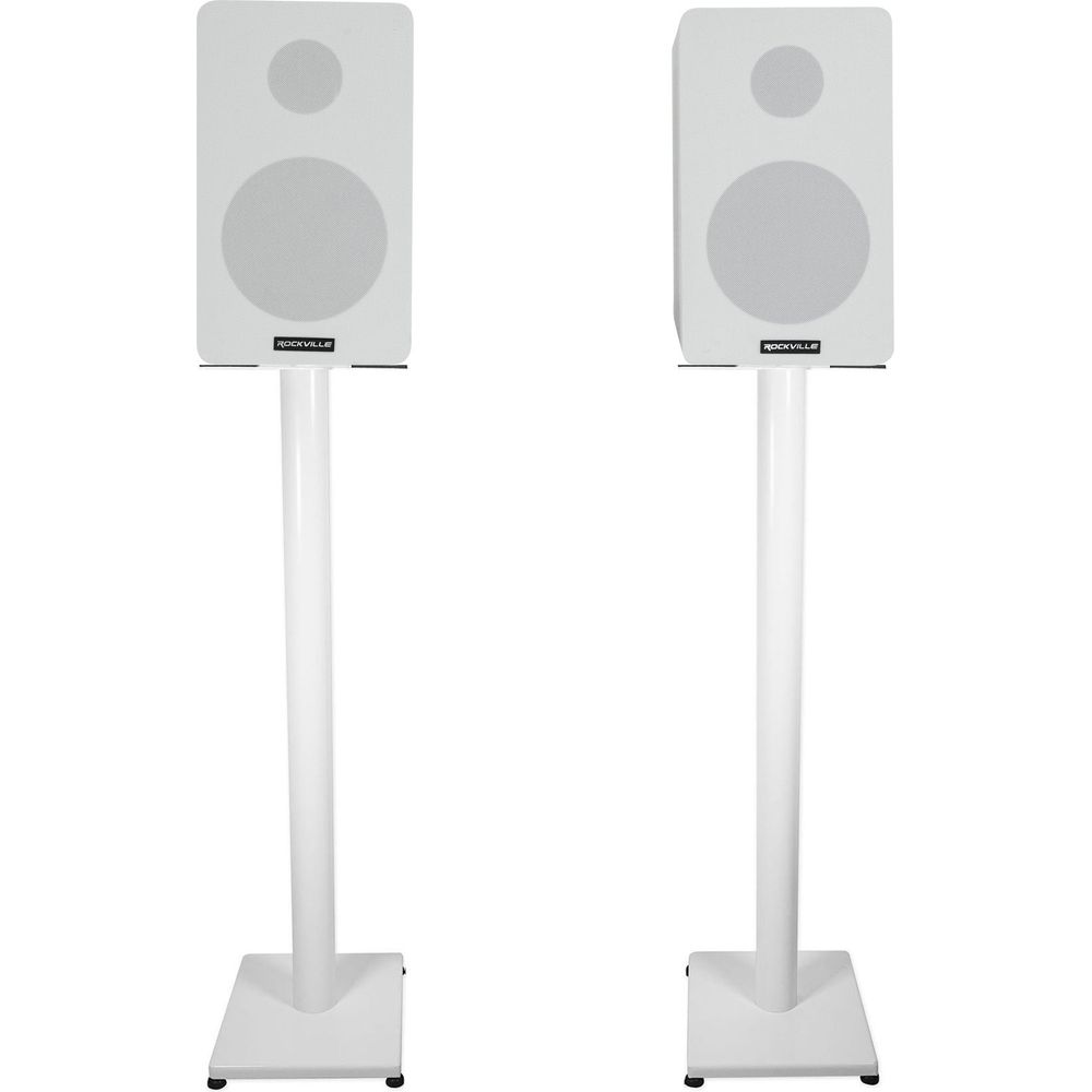 RockShelf 58W White 5.25" Home Bookshelf Speakers w/37" Stands
