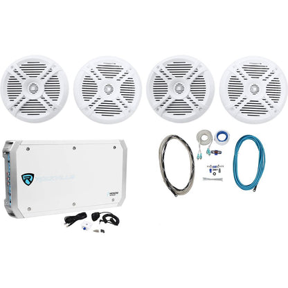 (4) RMSTS65W 6.5" 1600W Marine Speakers+6-Ch Amplifier+Amp Kit