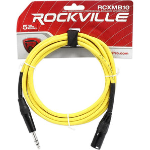 Rockville RCXMB10Y 10' Male REAN XLR to 1/4'' TRS Cable Yellow 100% Copper