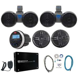 2) Rockville Dual 6.5" Wakeboards+(2) 6.5" Speakers+4-Ch Amp+Bluetooth Receiver