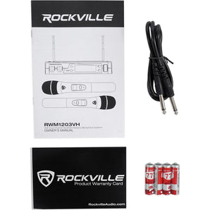 Pair Rockville KPS10 Karaoke Speakers+Bluetooth Amp+Tripod Stands+Wireless Mics + Rockville R14GSBR100 Red/Blk 14 Gauge 100' Ft. Mini Spool Car Audio Speaker Wire