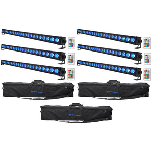 6 Rockville BATTERY STRIP 24 Rechargeable RGBW DMX DJ Wash Light Bars+Carry Bags