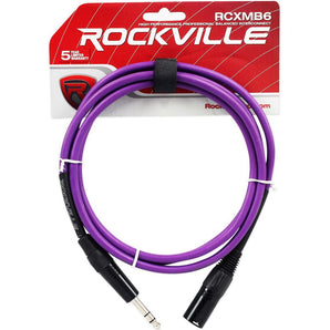Rockville RCXMB6P 6' Male REAN XLR to 1/4'' TRS Cable Purple 100% Copper