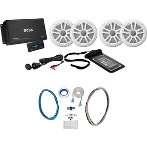 Boss ASK904B.64 4-Channel 500W Marine Amplifier W/Bluetooth+(4) Speakers+Amp Kit