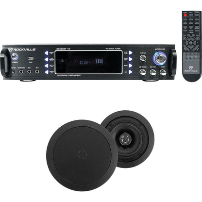Home Theater Bluetooth Receiver+(2) 5.25" Black In-Ceiling Speakers