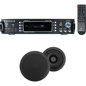 Rockville Home Theater Bluetooth Receiver+(2) 5.25" Black In-Ceiling Speakers