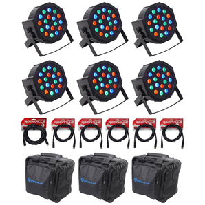 (6) Rockville RockPAR50 LED RGB Par Can DJ/Club DMX Wash Lights+Cables+Bags