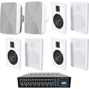 Rockville ROCK MATRIX 4-Zone Home Receiver Amp+(8) 5.25" White Wall Speakers