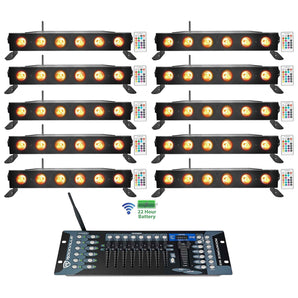 10 Rockville BEST STRIP 60 Black Rechargeable Light Bars+Wireless DMX Controller