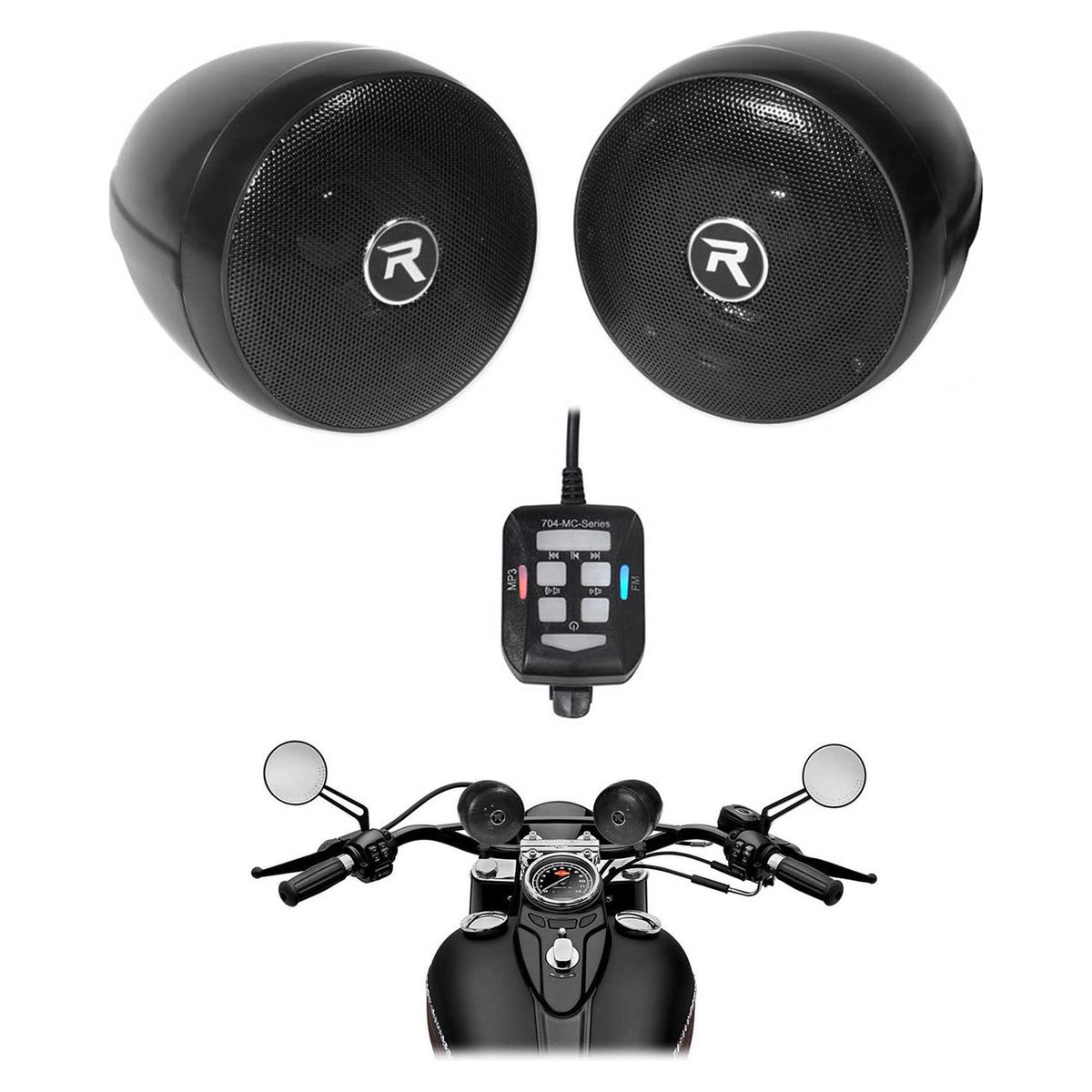 Pair 6.5" UTV Tower Speaker Pods with Rockville Handlebar Speakers