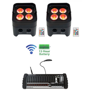 (2) Rockville BEST PAR 50 Battery Wash Lights Wireless DMX+384 Ch. Controller