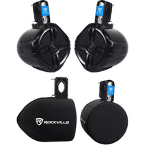 Pair Rockville RWB65B 6.5" Black 250 Watt Marine Wakeboard Tower Speakers+Covers