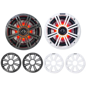 Pair Dual Kicker 43KM654LCW 6.5" 780w LED Wakeboard Speakers and 4-Channel Amplifier