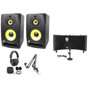 (2) Rockville DPM10B 10 inches 800 Watt Active Studio Monitors+Headphones+Mic+Shield+Boom