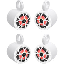 (4) RKL65MBW 6.5" 700W Marine Wakeboard LED Speakers+(4) White Pods
